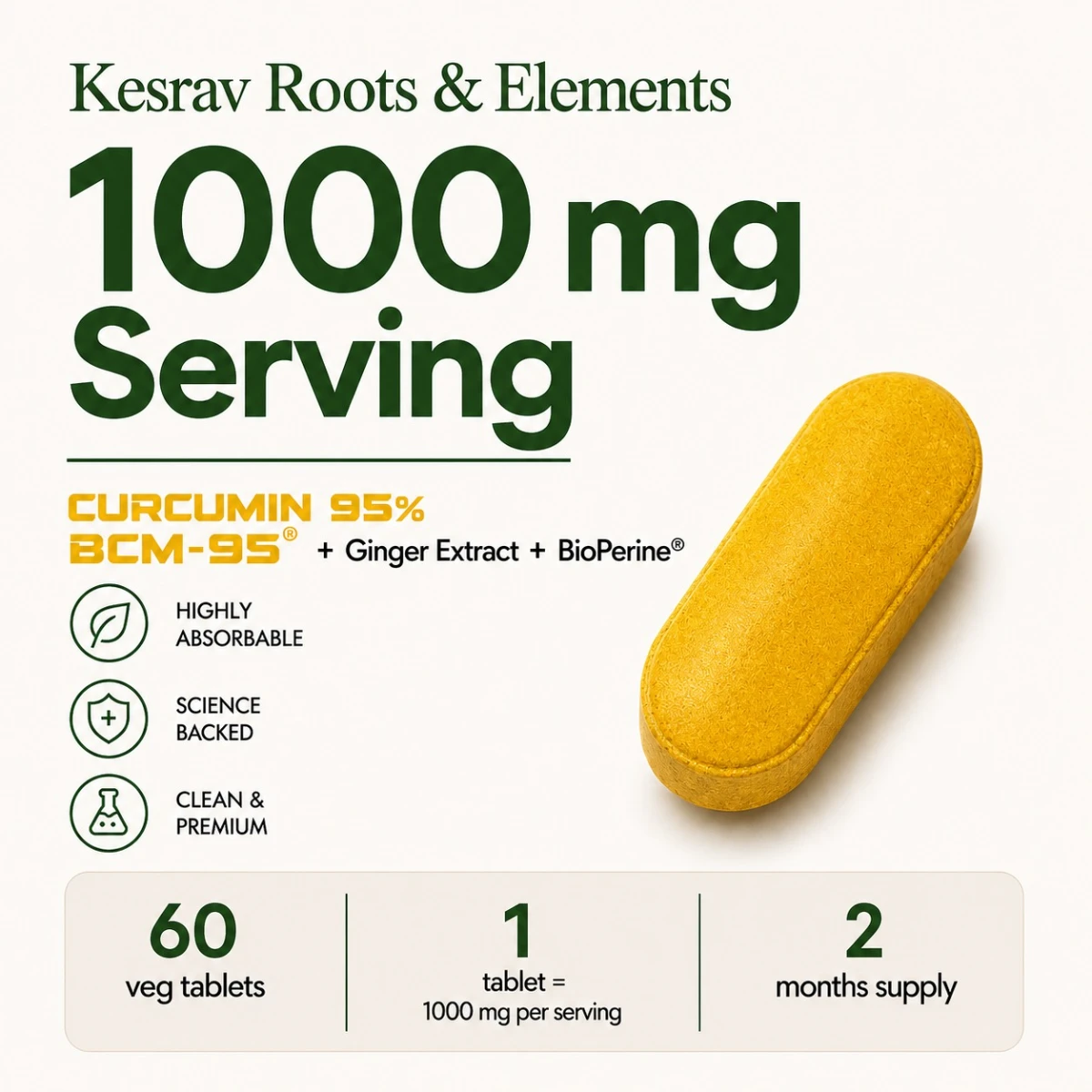 Roots BCM-95® Curcumin Extract Tablets | Kesrav Roots & Elements™